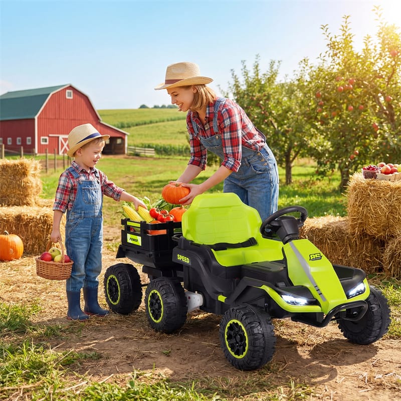 Eletriclife 24V Kids Ride On Tractor with Detachable Trailer, Parent Remote & 20° Climbing for Ages 3