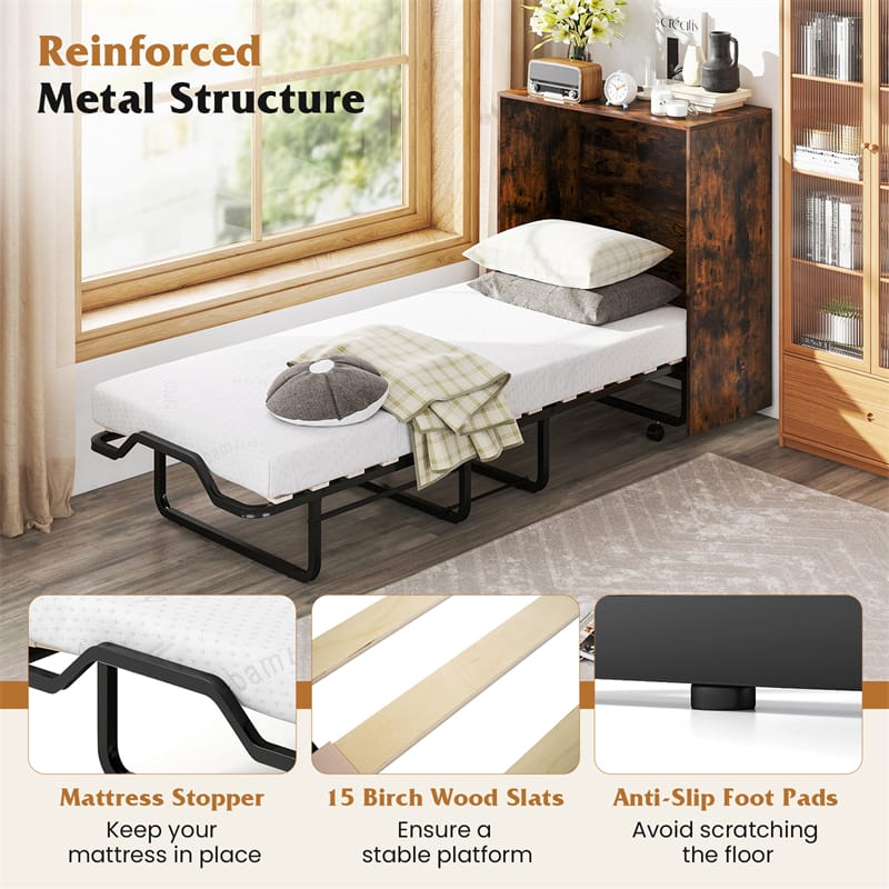 Eletriclife Cot Size Murphy Bed Cabinet with Mattress & Lockable Wheels for Adults/Guests