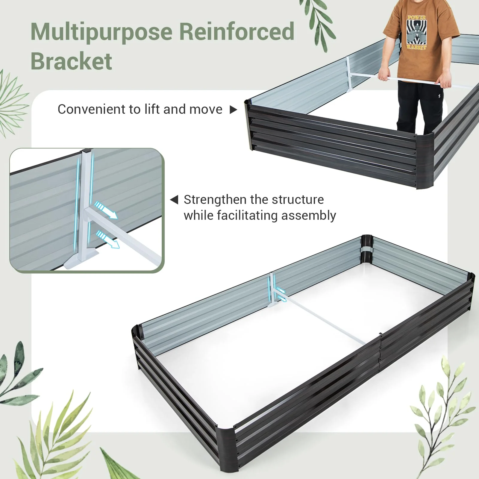 Eletriclife 8 x 4 x 1 ft Metal Raised Garden Bed with Open-Ended Base