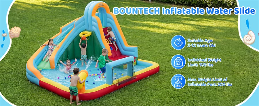 Eletriclife 6-in-1 Inflatable Water Slide Park Giant Bounce House with Splash Pool for Kids Backyard Outdoor Indoor