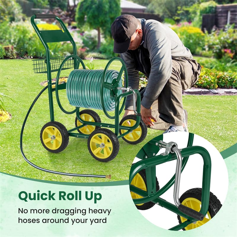 Eletriclife Heavy Duty Metal Garden Hose Reel Cart Holds 300FT of 5/8" Hose with 4 Wheels