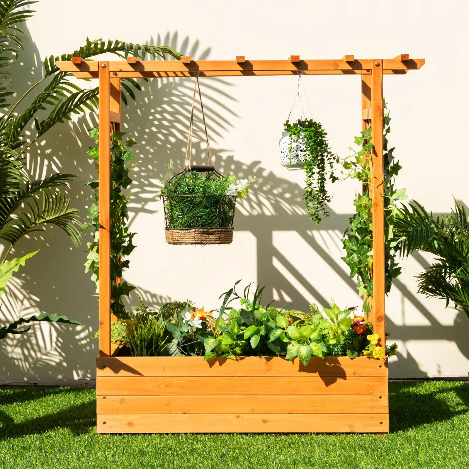 Eletriclife Raised Garden Bed with Trellis & Hanging Roof