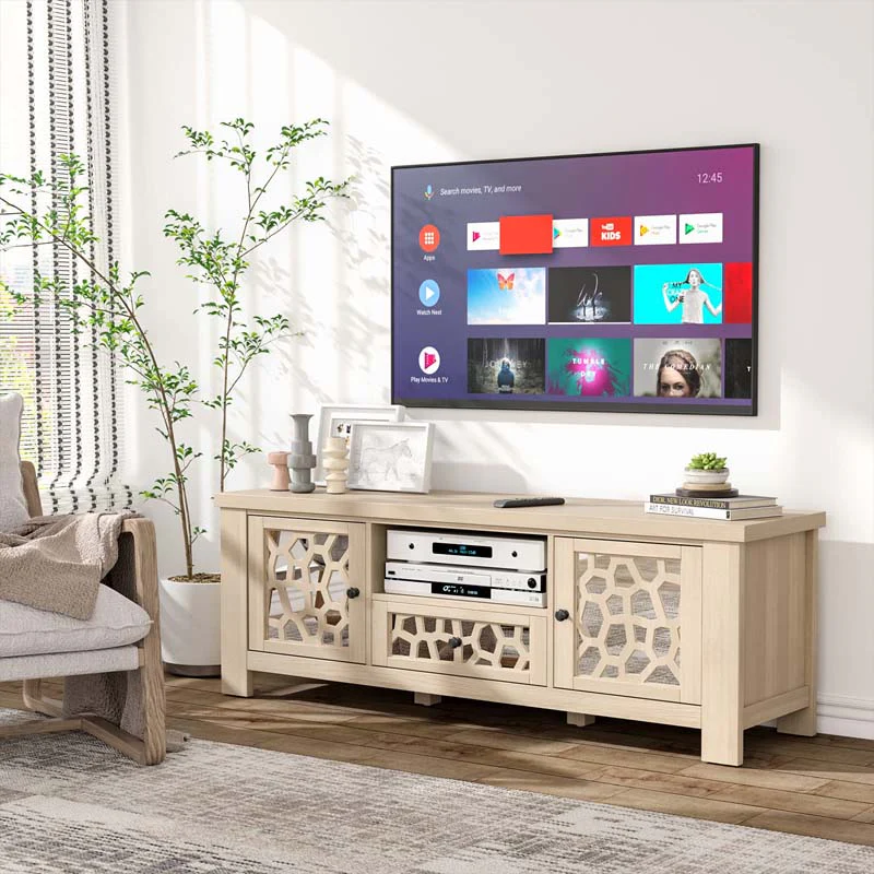 Eletriclife 55 Inch Retro TV Stand Media Entertainment Center with Mirror Doors and Drawer