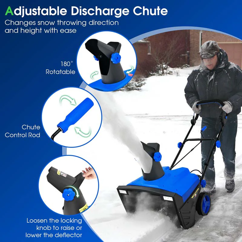 Eletriclife 20 Inch 120V 15Amp Electric Snow Thrower with 180° Rotatable Chute