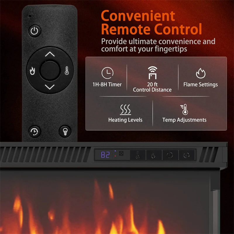 Eletriclife 60 Inches 3-Sided Electric Fireplace Insert 750W/1200W Recessed Heater with 12 Flame Colors & Remote Control