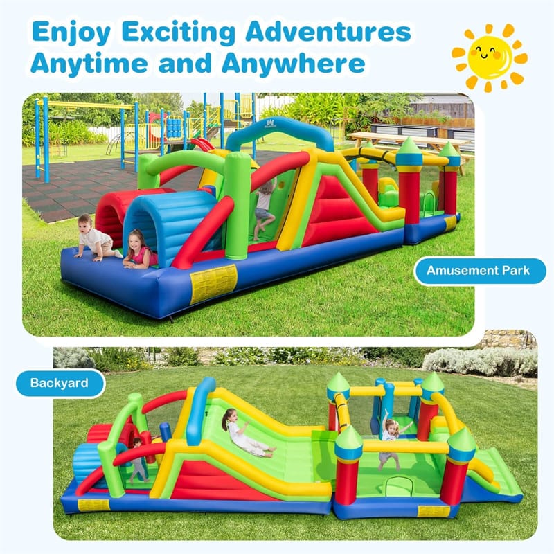 Eletriclife Big Kids Inflatable Obstacle Course Bounce House w/ Dual Slides & Tunnels for Inoor Outdoor Backyard Fun
