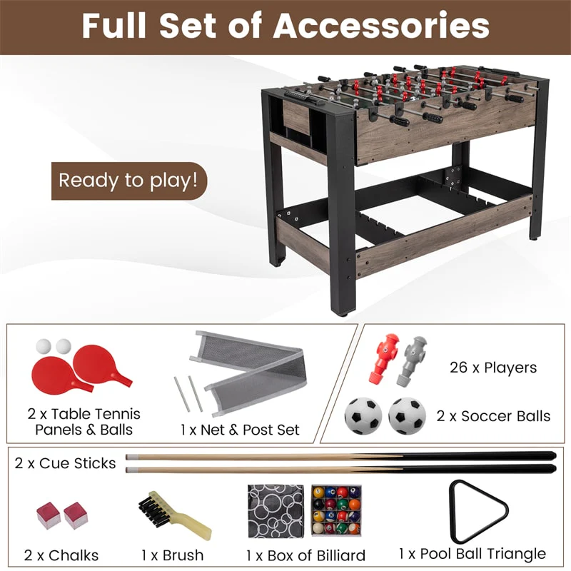 Eletriclife 3-in-1 Multi Game Table 49" Swivel Combo Game Table with Foosball, Pool & Table Tennis for Indoor Arcade Game Room