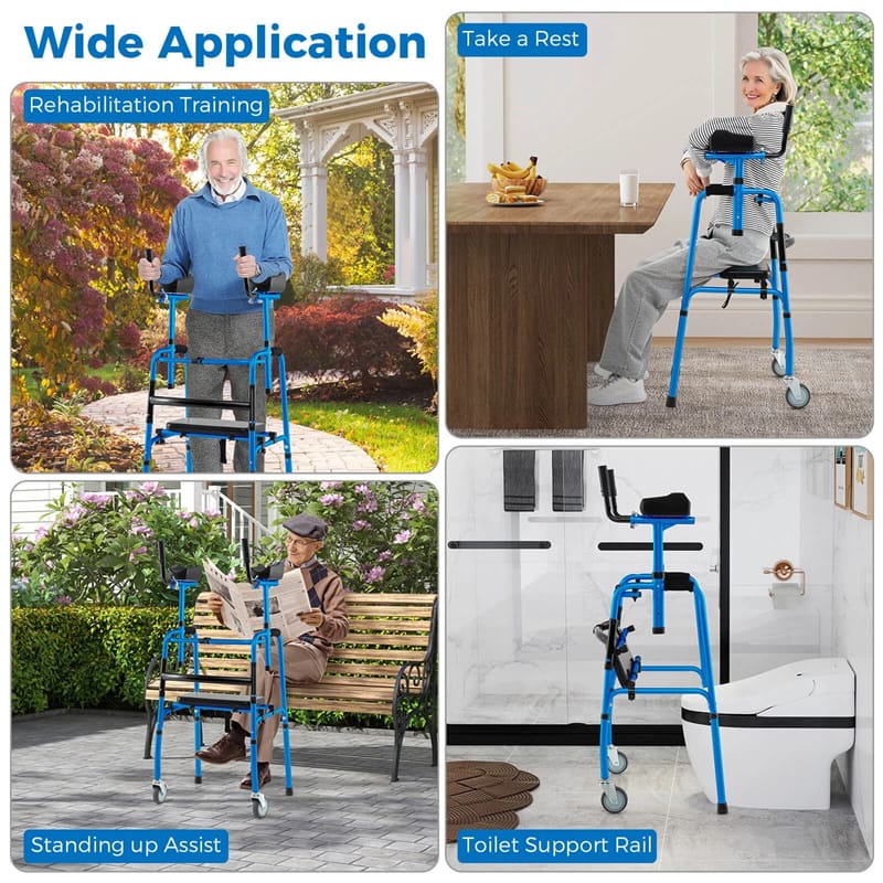 Eletriclife Aluminum Standard Folding Walker Lightweight Stand-Assist Walker with Seat & 5" Wheels for Seniors