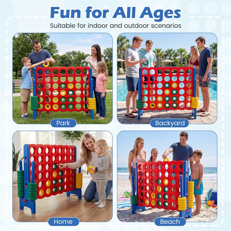 Eletriclife 3.5FT Giant 4-in-a-Row Game Set with 42 Jumbo Rings & Quick-Release Slider for Kids & Family Parties