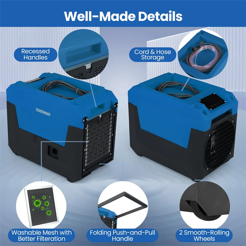Eletriclife 140 Pints Commercial Dehumidifier with Pump & Portable Industrial for 1800 Sq.Ft Basements Water Damage
