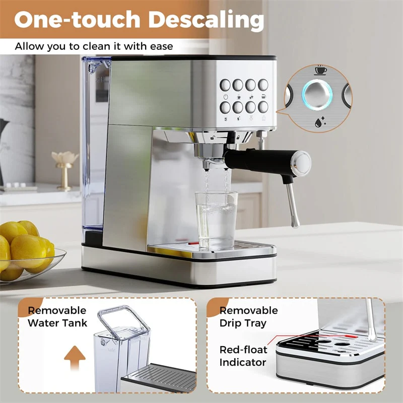 Eletriclife 20 Bar Compact Stainless Steel Espresso Machine with Milk Frother for Latte, Cappuccino & Cold Brew