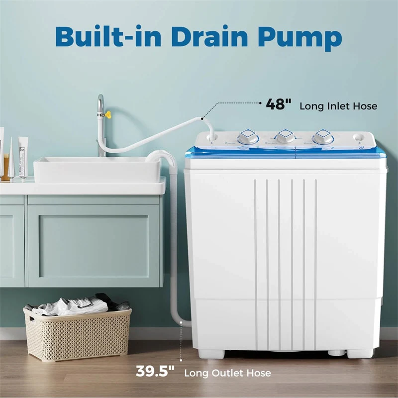 Eletriclife Portable Washing Machine 2-in-1 Twin Tub 20LB Capacity with Built-in Drain Pump for Apartment Dorm RV