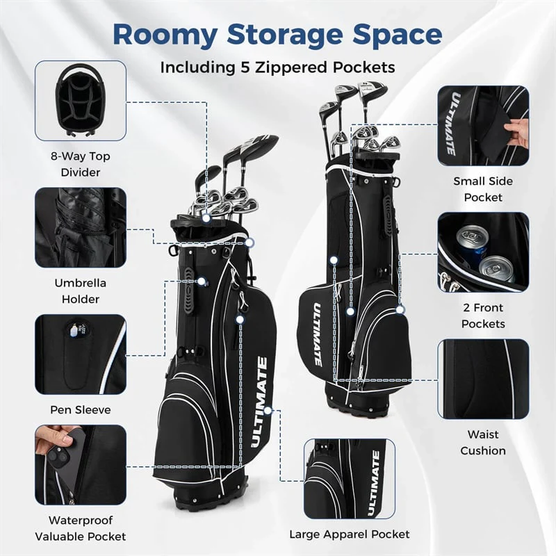 Eletriclife Men's Left-Handed Complete Golf Clubs Set with 460CC Driver & Golf Stand Bag