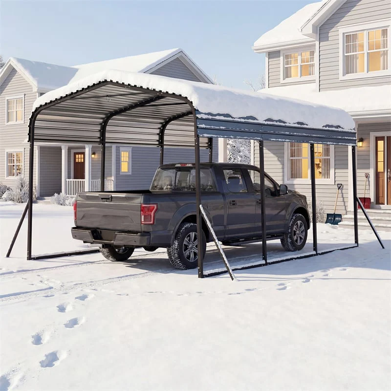 Eletriclife Heavy-Duty Galvanized Steel Carport Hardtop Garage Shelter with Leak-proof Roof & Slant Legs