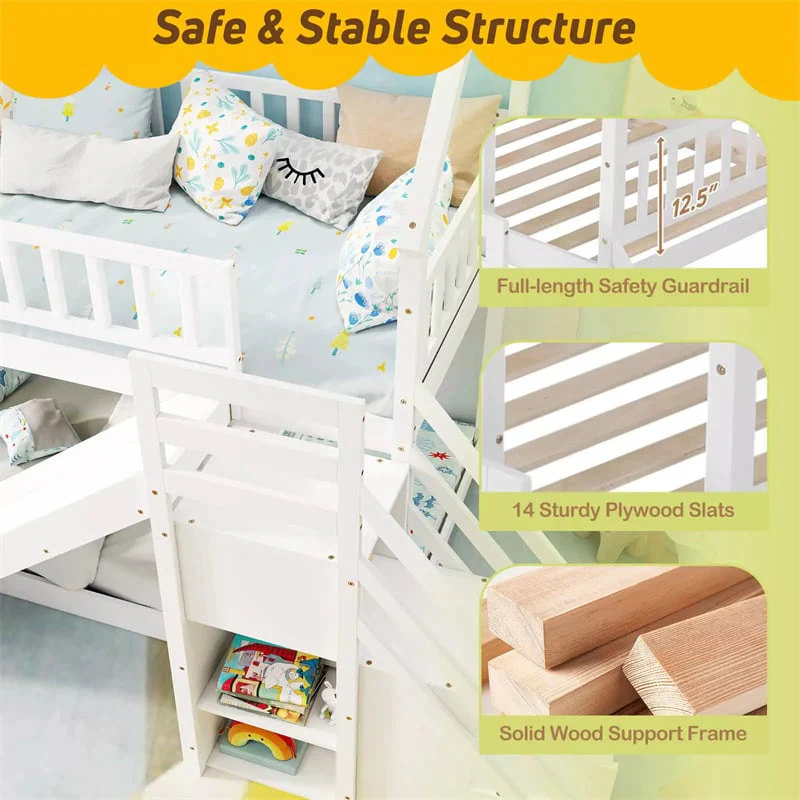 Eletriclife Twin Over Twin House Bunk Bed with Slide Staircases