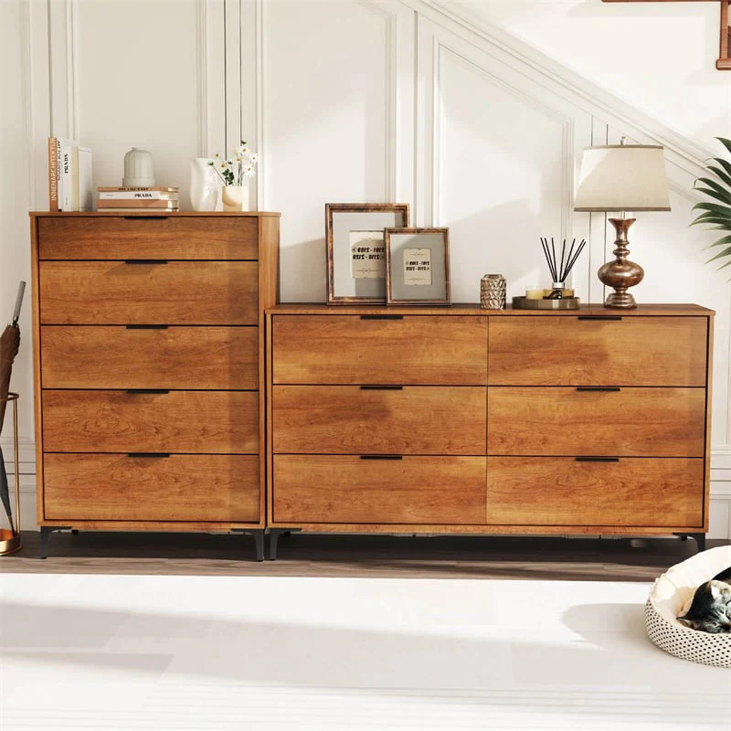 Eetriclife Mid-Century Modern 5-Drawer Dresser with Anti-Tip Interlock System