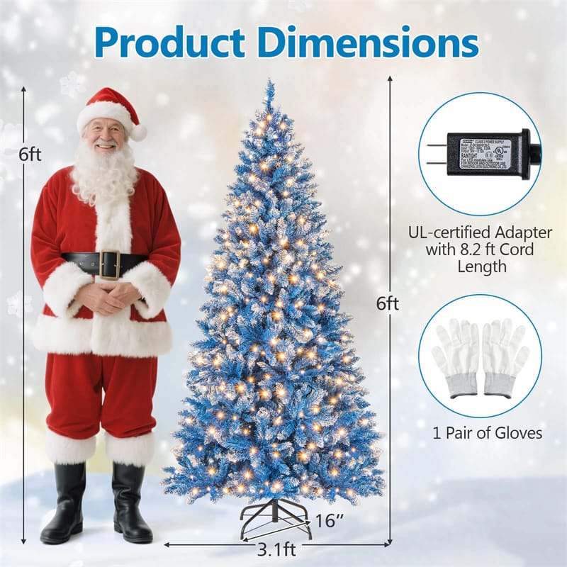 Eletriclife 6 FT Pre-Lit Christmas Tree Blue Hinged with 767 Frosted PVC Tips, 270 Warm White LED Lights, 8 Modes & Folding Stand for Holiday Decor