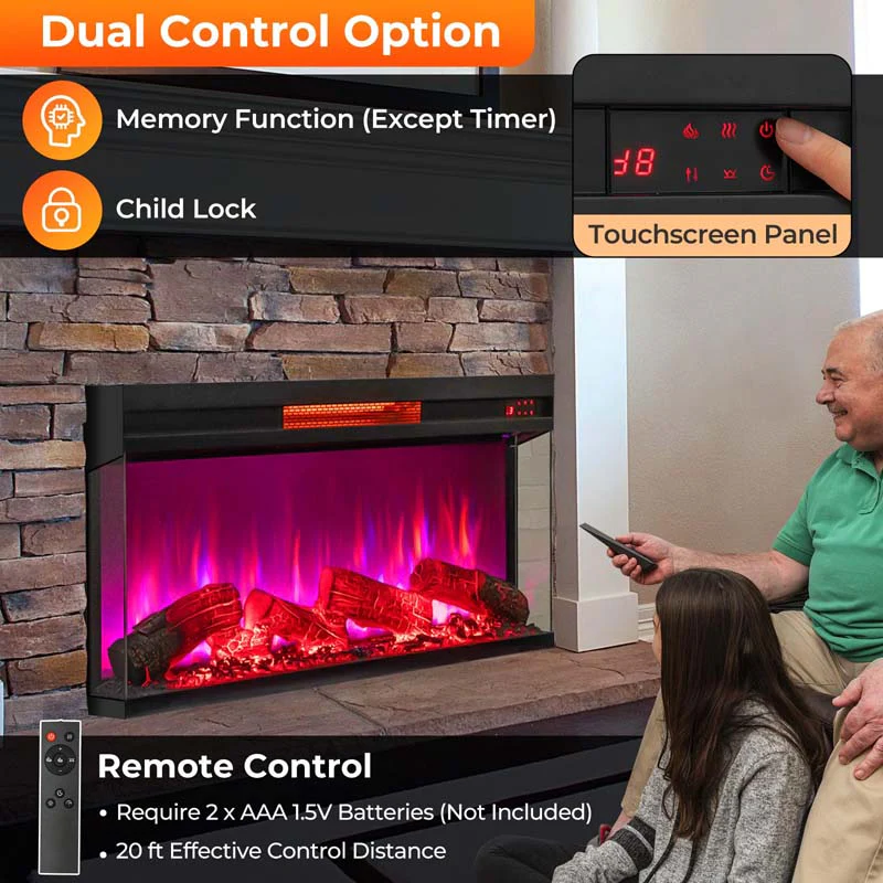 Eletriclife 36 Inch 3-Sided 1500W Electric Fireplace with 7-Color Flame