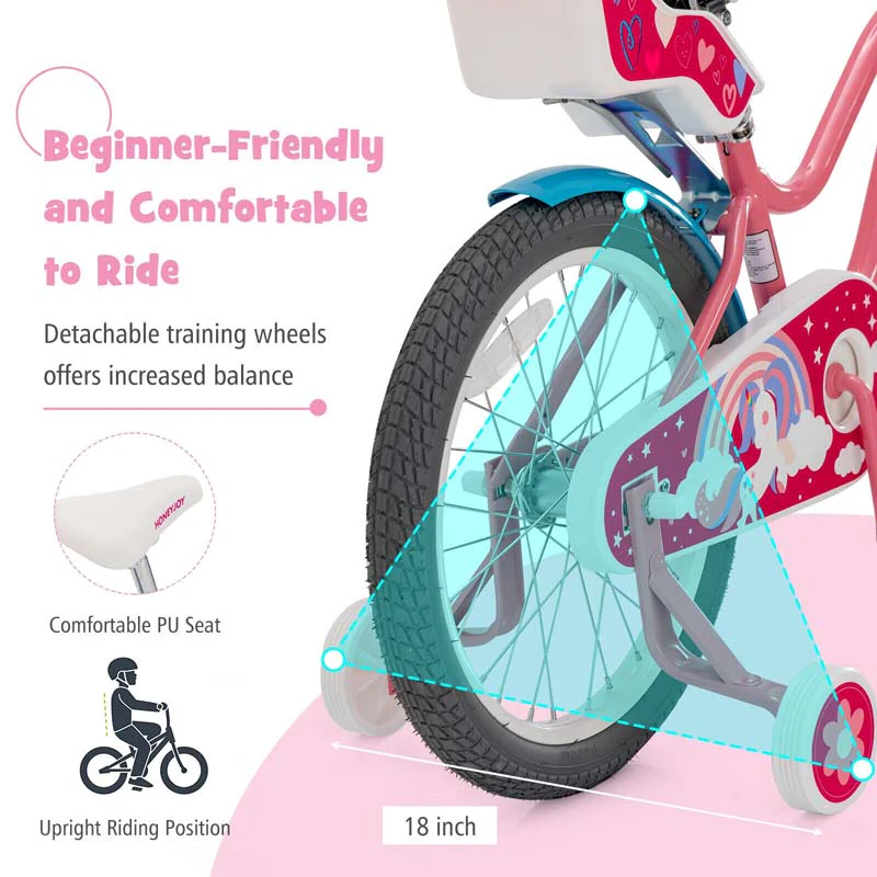 Eletriclife Kids Bicycle with Training Wheels and Basket for Boys Girls Age 3-9 Years
