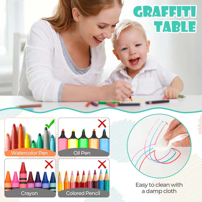 Eletriclife Kids Table and Chairs Set for 4 with Graffiti Desktop