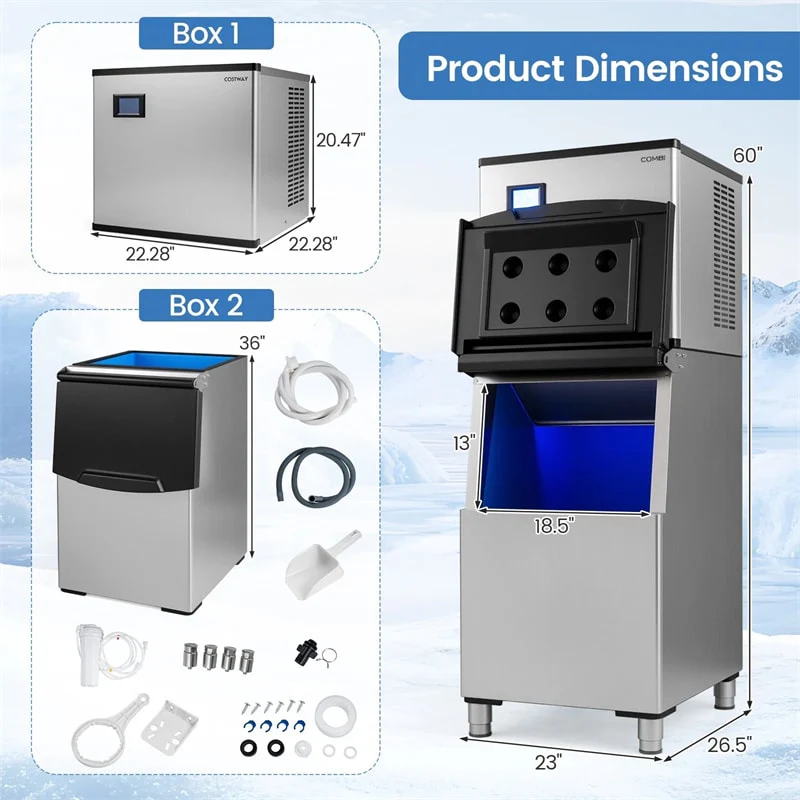 Eletriclife 450 LBS/24H Commercial Split Ice Maker Stainless Steel Ice Machine with 250 LBS Storage Bin for Resturants Bar Cafe