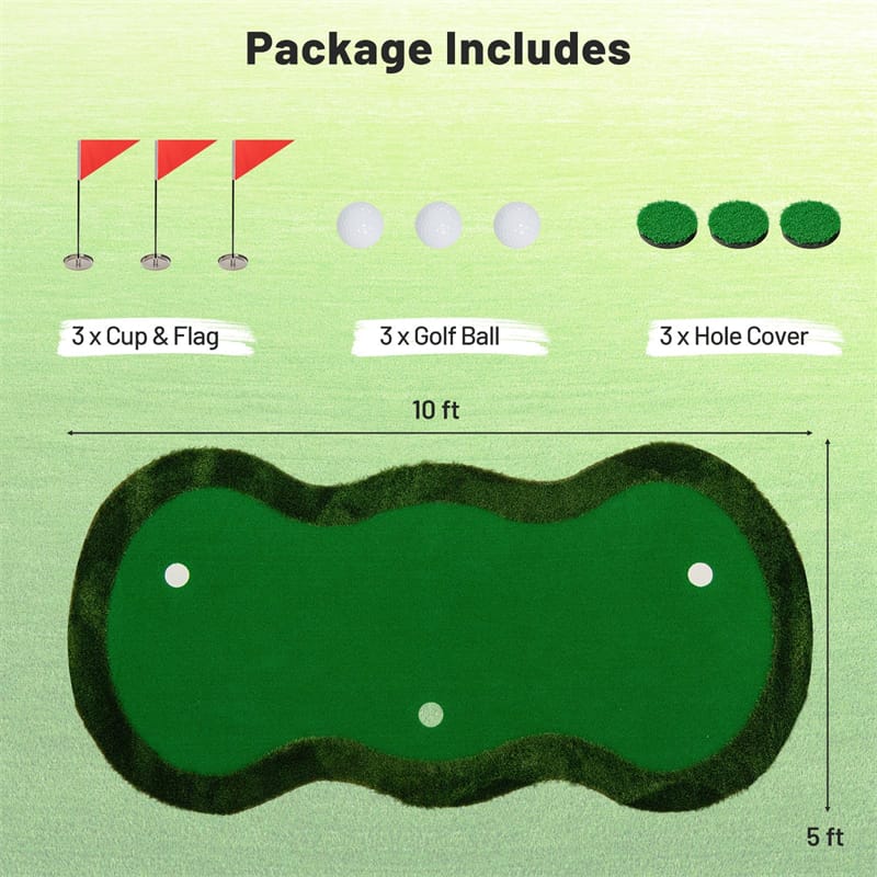 Eletriclife 10FT x 5FT Golf Putting Green Indoor Outdoor Professional Golf Practice Mat with 3 Holes