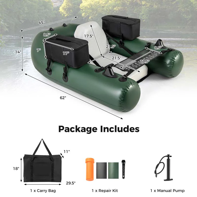 Eletriclife Inflatable Fishing Float Tube for Angling with Fish Ruler and Angling Base