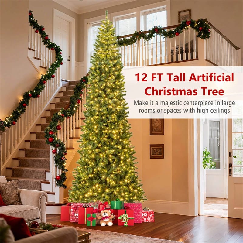 Eletriclife 12 FT Pre-Lit Artificial Christmas Tree with Quick Power Connector & 1030 Warm White LED Lights