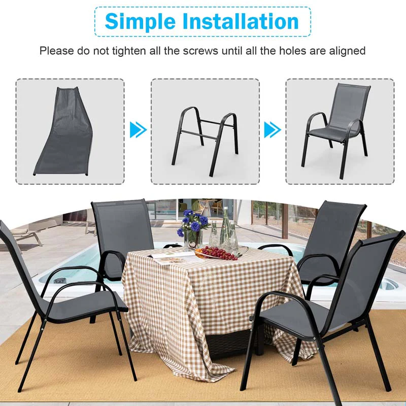 Eletriclife Set of 4 Outdoor Stackable Dining Chairs with All Weather Fabric