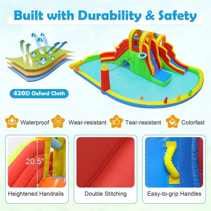 Eletriclife 8-in-1 Inflatable Water Slide Park Giant Backyard Bounce House with 2 Long Slides & Climbing Walls