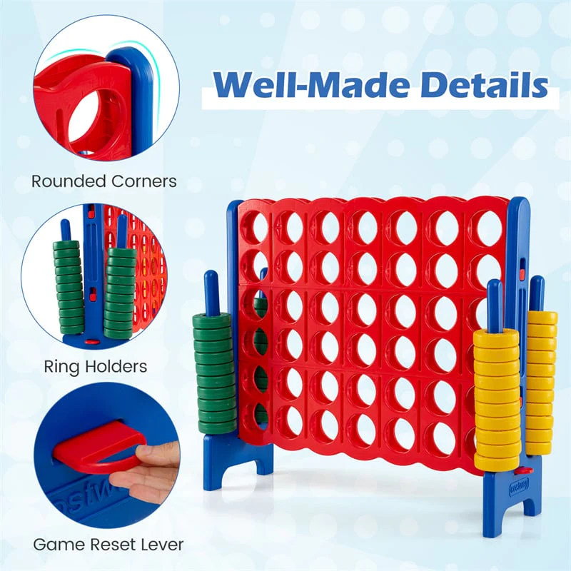 Eletriclife 3.5FT Giant 4-in-a-Row Game Set with 42 Jumbo Rings & Quick-Release Slider for Kids & Family Parties