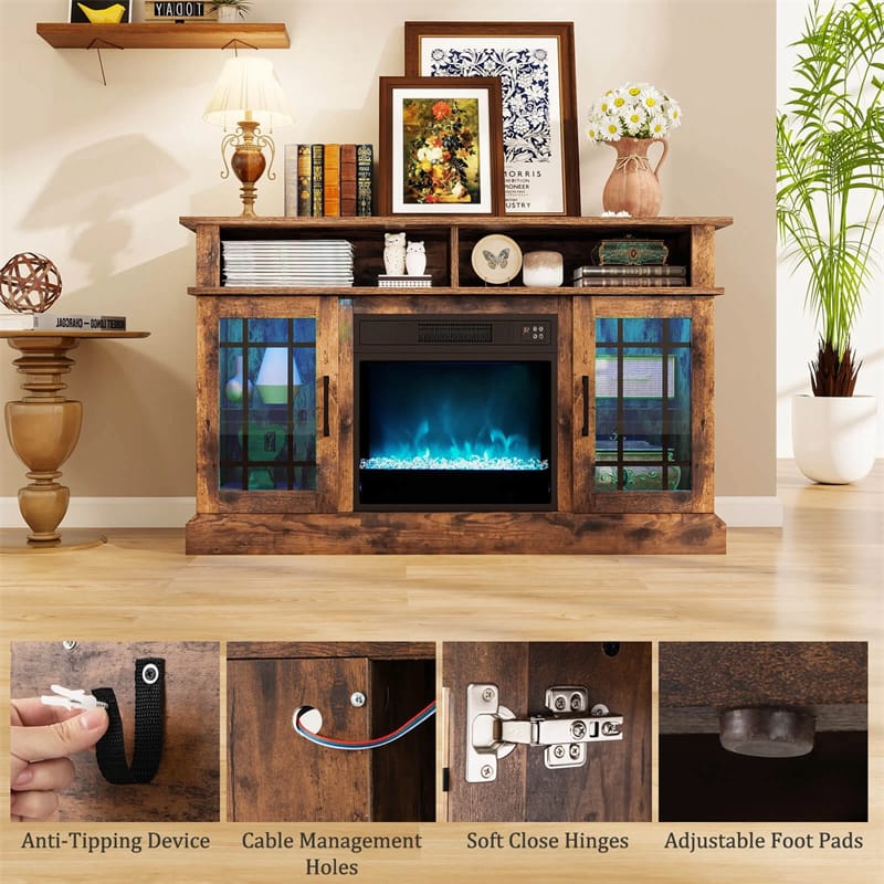 Eletriclife 48" Electric Fireplace TV Stand for TVs up to 55" with 18" Fireplace & 16-Color LED Lights