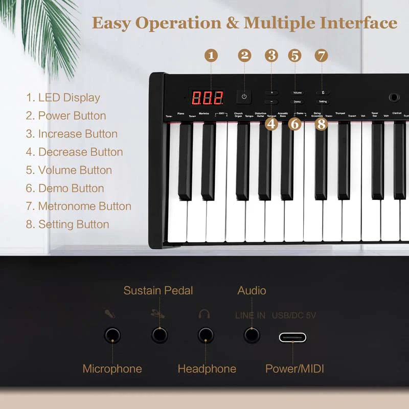 Eletriclife 61-Key Portable Electronic Keyboard Digital Piano Set with Stand and Stool