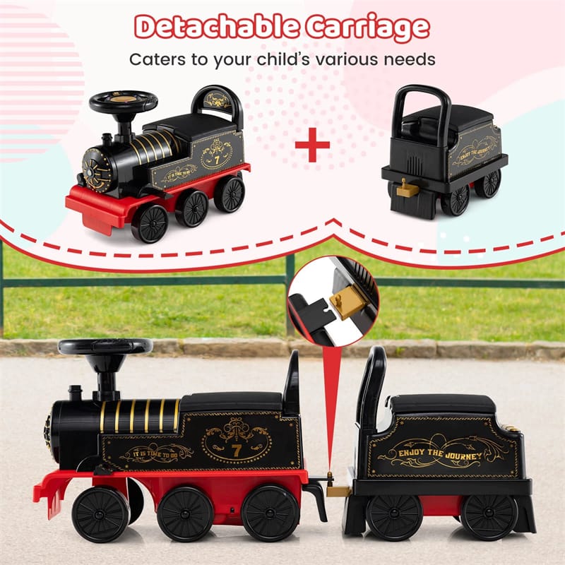 Eletriclife 6V 2-Seater Ride On Train with Detachable Carriage Under-Seat Storage for Kids Toddlers