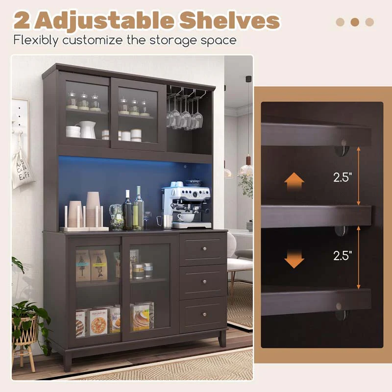 Eletriclife 73 inch Kitchen Pantry Storage Cabinet with LED Lights Power Outlet