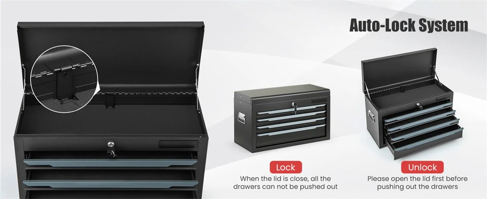 Eletriclife 3-in-1 Rolling Tool Chest 6-Drawer Heavy Duty Steel Tool Cabinet with Lockable Toolbox & Universal Wheels