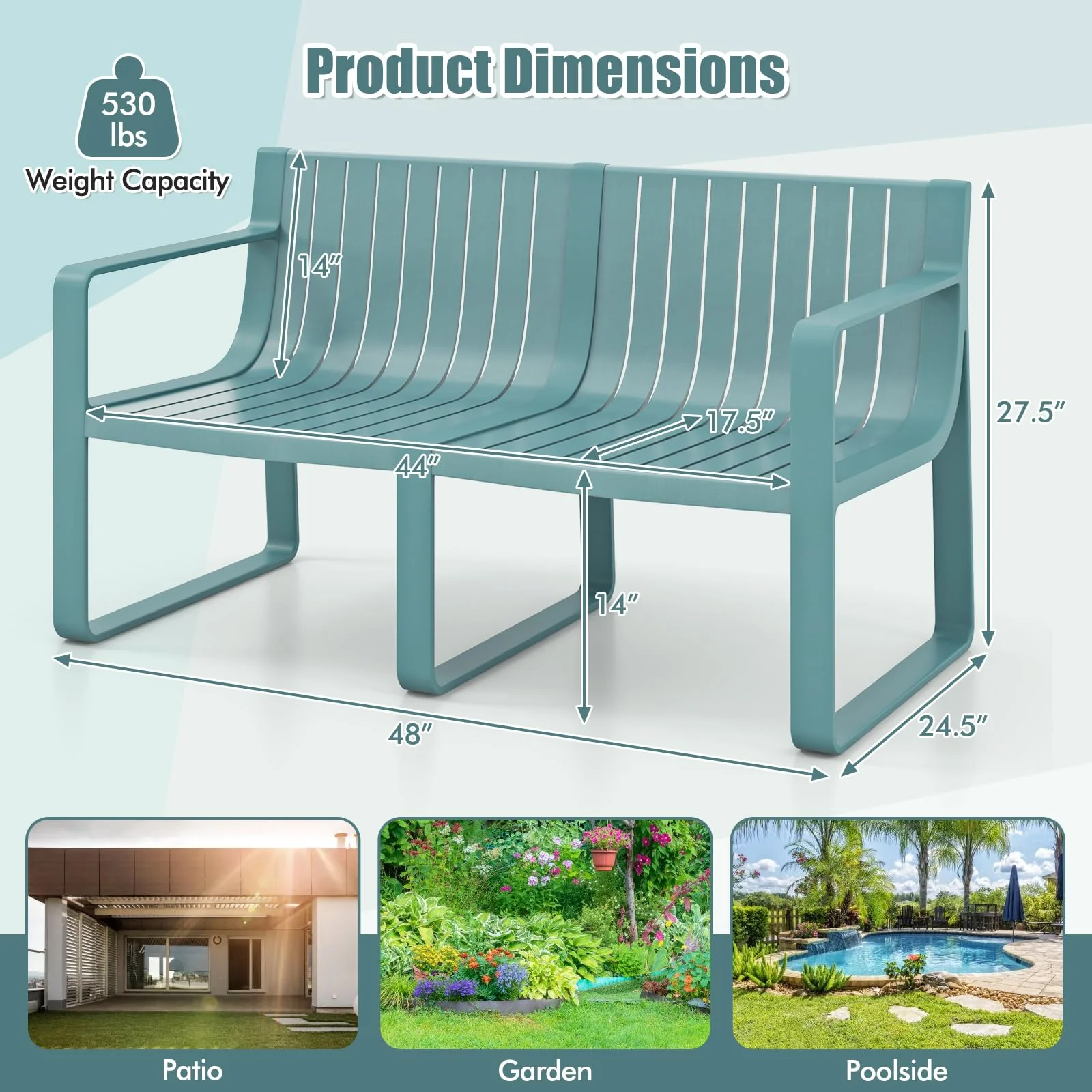 Eletriclife Weather-resistant Plastic 2-Person Bench with Curved Backrest
