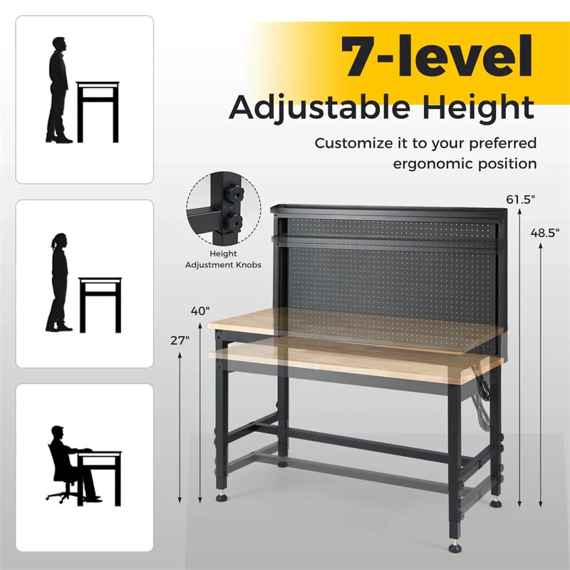 Eletriclife 48" Heavy-Duty Workbench with AC/USB Outlets & Pegboard, 2000 LBS Max Load for Garage, Workshop
