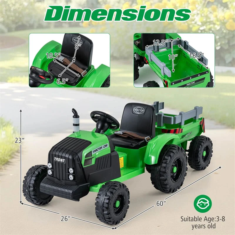 Eletriclife 24V Ride On Tractor with Detachable Trailer & Remote Control for Kids Ages 3 