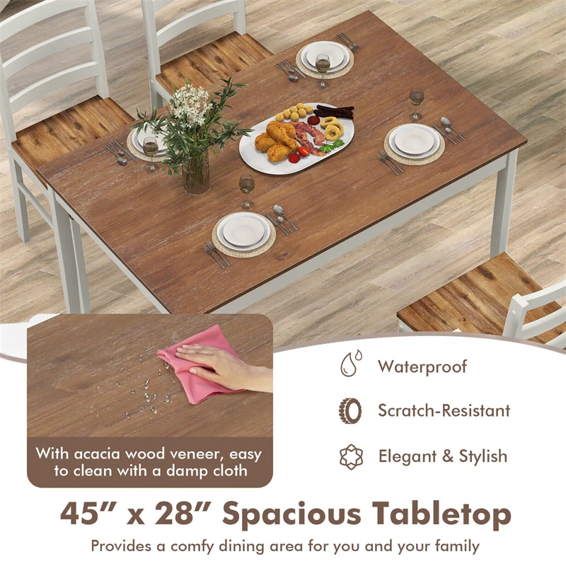 Eletriclife 5-Piece Mid-Century Modern Dining Table Set for 4 with Rubber Wood Legs, Farmhouse Kitchen Table & 4 Chairs for Small Spaces