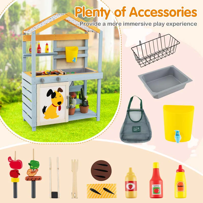 Eletriclife 2 in 1 Wooden Mud Kitchen with Removable Water Box  and Storage Bag