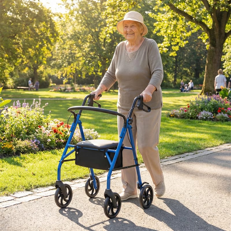 Eletriclife Lightweight Foldable Rollator Walker with Seat & Height Adjustable Handles for Seniors