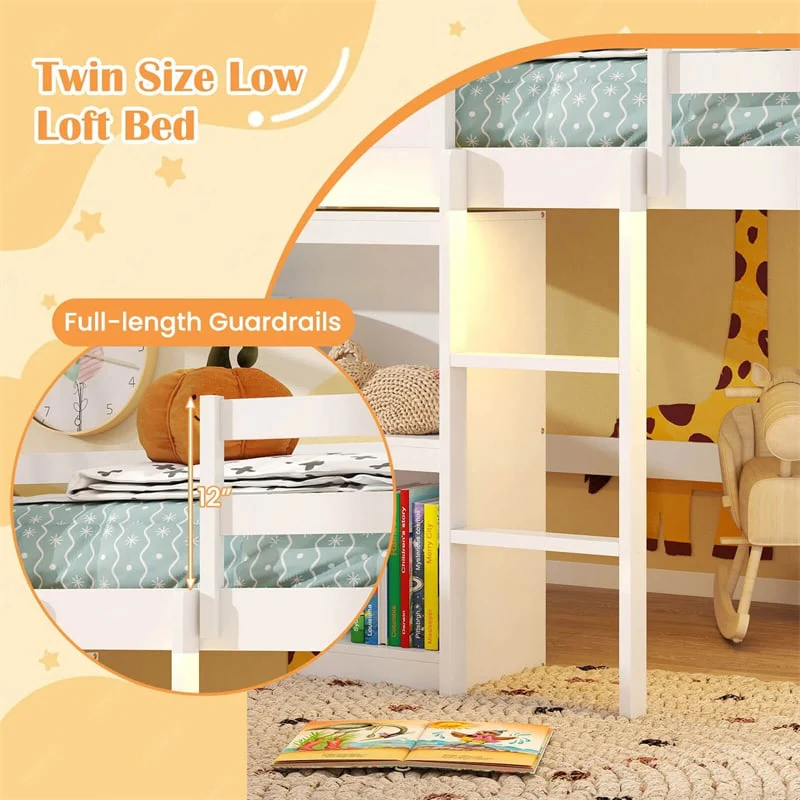 Eletriclife Twin Loft Bed with LED Lights, Kids House Bed with Roof & Window
