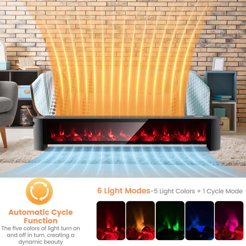 Eletriclife 1400W Baseboard Electric Heater with Realistic Multicolor Flame