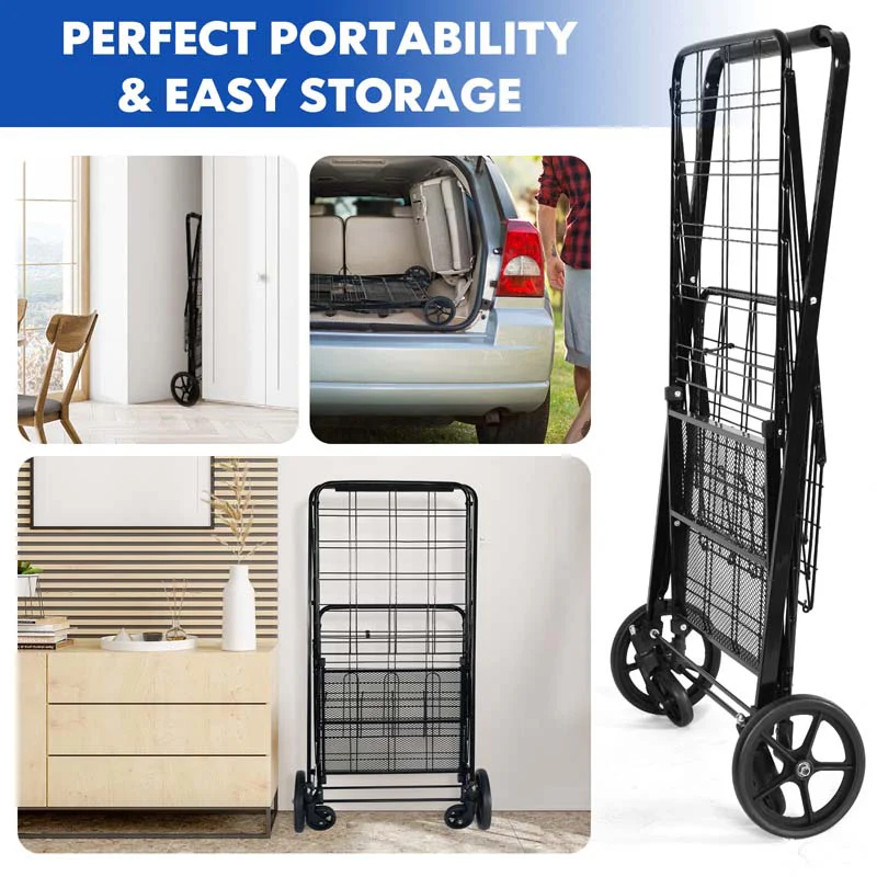 Eletriclife Double Basket Folding Jumbo Shopping Cart with 360 Rolling Swivel Wheels