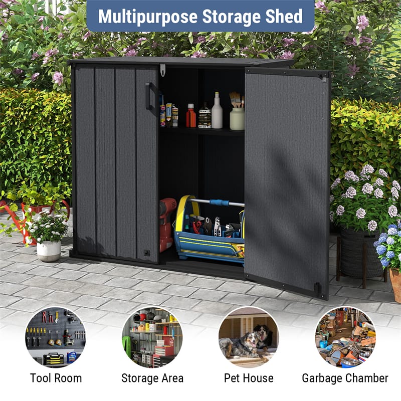 Eletriclife 175 Gallon Outdoor Storage Shed All-Weather Resin Patio Storage Box with Floor & Removable Shelf
