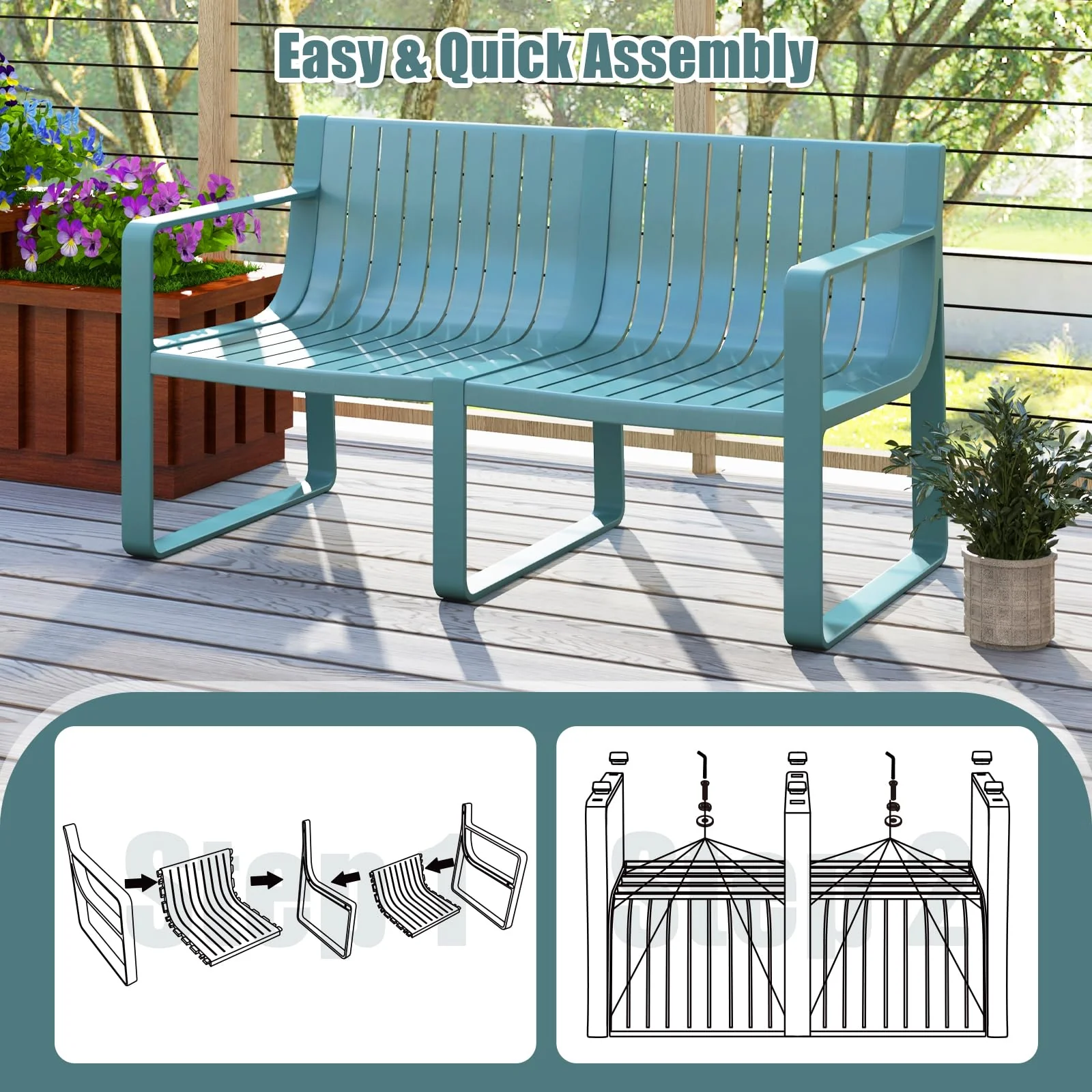 Eletriclife Weather-resistant Plastic 2-Person Bench with Curved Backrest