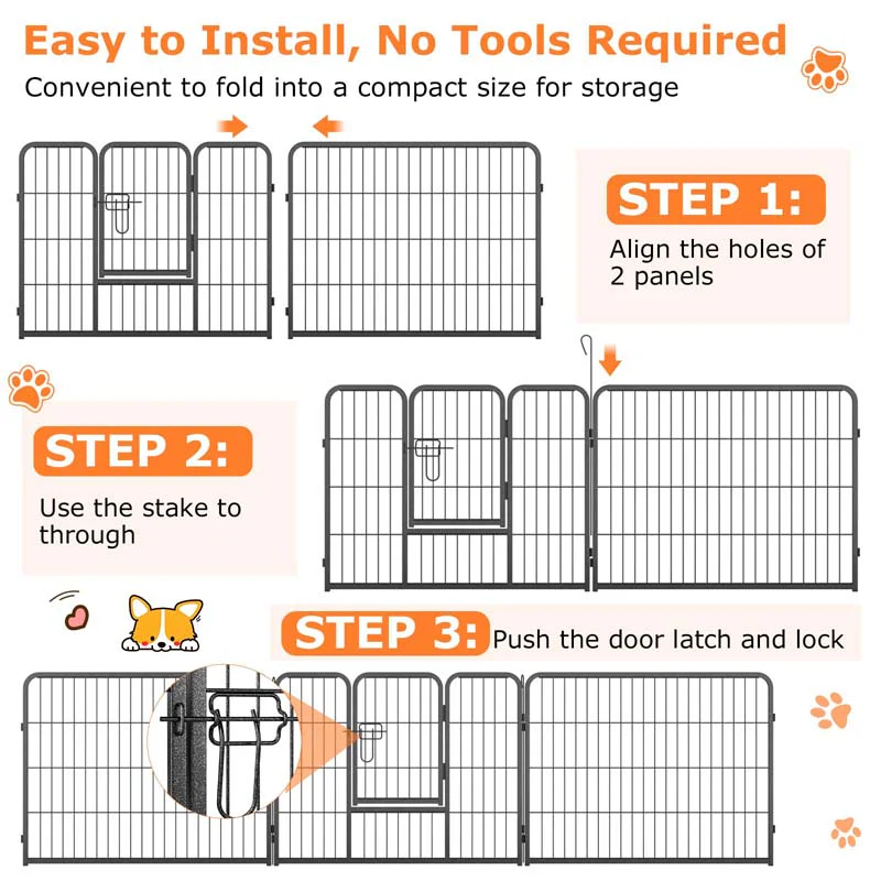 Eletriclife 16 Panel Height Dog Playpen with Lock and Large Door