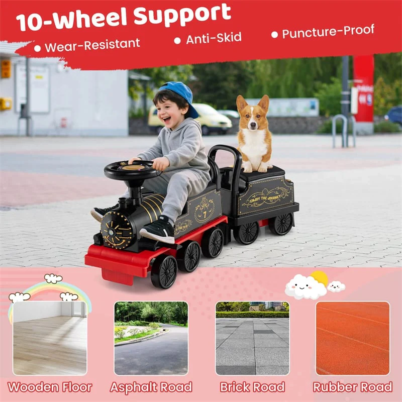 Eletriclife 6V 2-Seater Ride On Train with Detachable Carriage Under-Seat Storage for Kids Toddlers