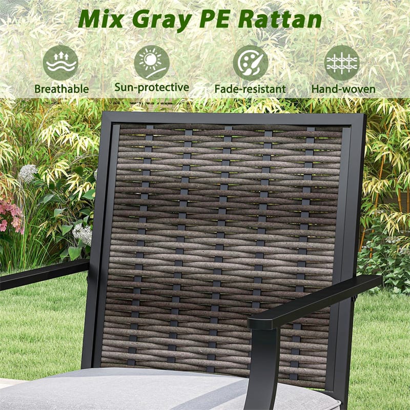 Eletriclife Outdoor PE Wicker Swivel Bar Stools Set of 2 Metal Frame with Back & Cushions